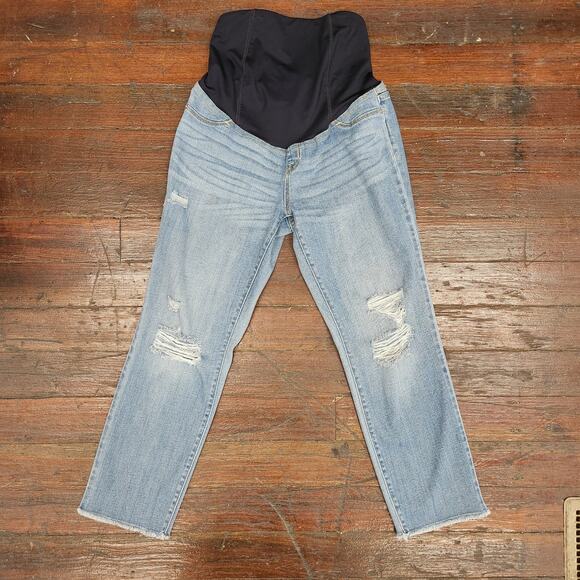Isabel Maternity Over Belly Cropped Distressed Straight Maternity Jeans 2 - Picture 3 of 8